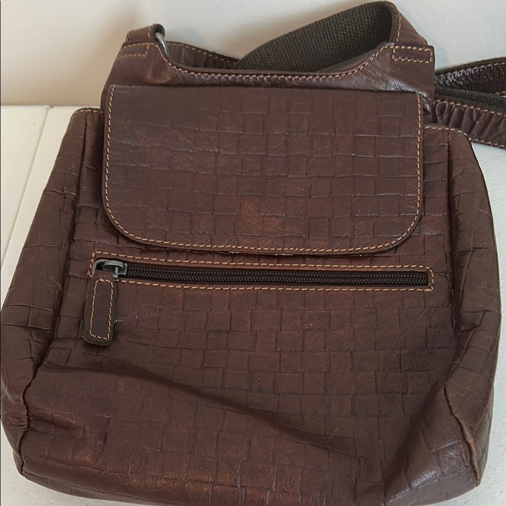 Elegant Brown Woven Leather Messenger Bag